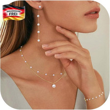 Perlenkette Ohrringe Armband Schmuckset vergoldet tropfen brautschmuck 3er Set