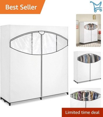 Extra Wide Clothes Closet 60 Inches Portable Storage Dustproof White Cover