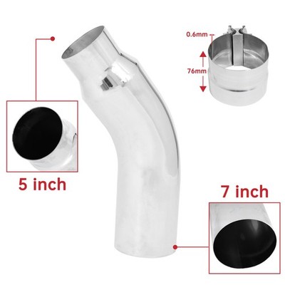 5'' Inlet 7'' Outlet Diesel Exhaust Chrome Turndown Elbow Tip 23'' Long with Clamp