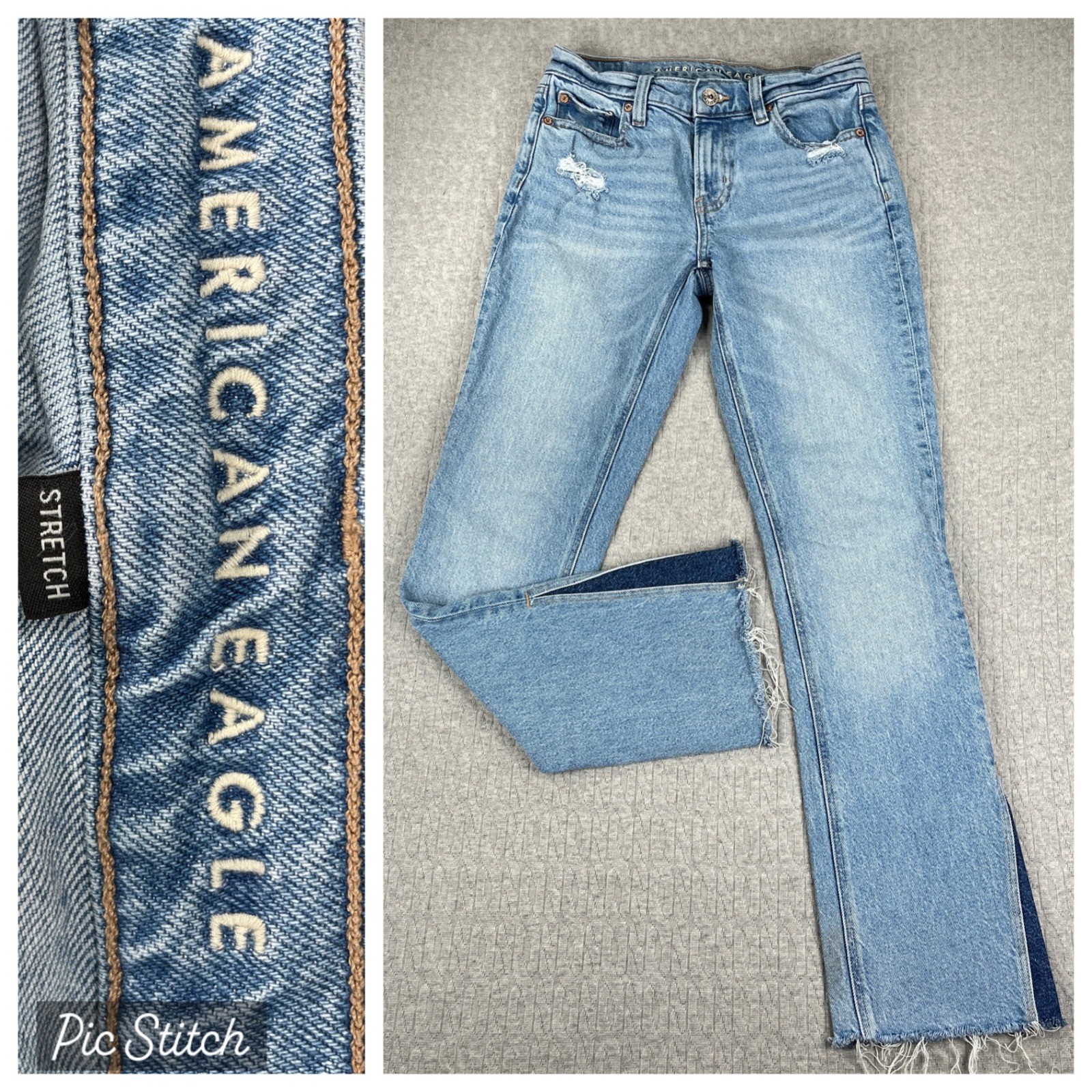 American Eagle Bootcut 90s Low-Rise Skinny Kick Jeans Women 0/25X29 Blue Raw Hem