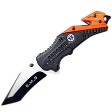 8"" Two Tone Blade Orange Black Spring Assisted Folding Knife Aluminum Handle