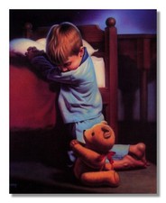 Boy Teddy Bear Praying Bedroom Wall Picture Art Print