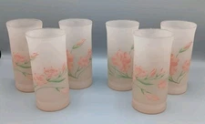 Vintage MCM Libby Set of 6 Pink Frosted Pink Painted Glasses READ IMPERFECTIONS