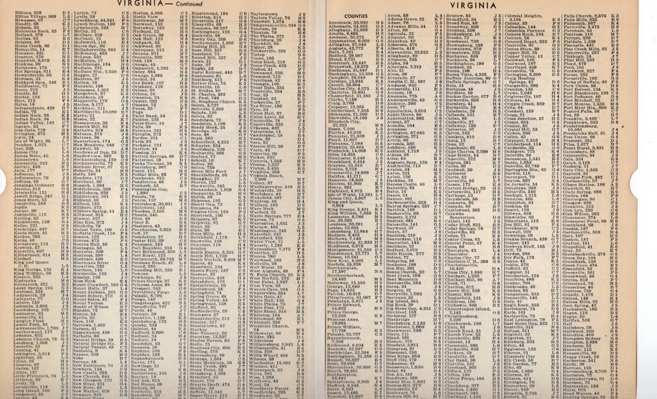 MAPA DEL CONDADO DE VIRGINIA - Con inserción de la región occidental 1948 impresión vintage Foto 2 de 3