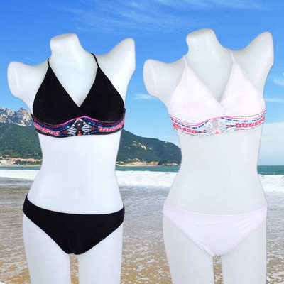 Damen Hoch Hals Bikini Set Verband Push-Up Gepolstert Badeanzug Bademode Sommer