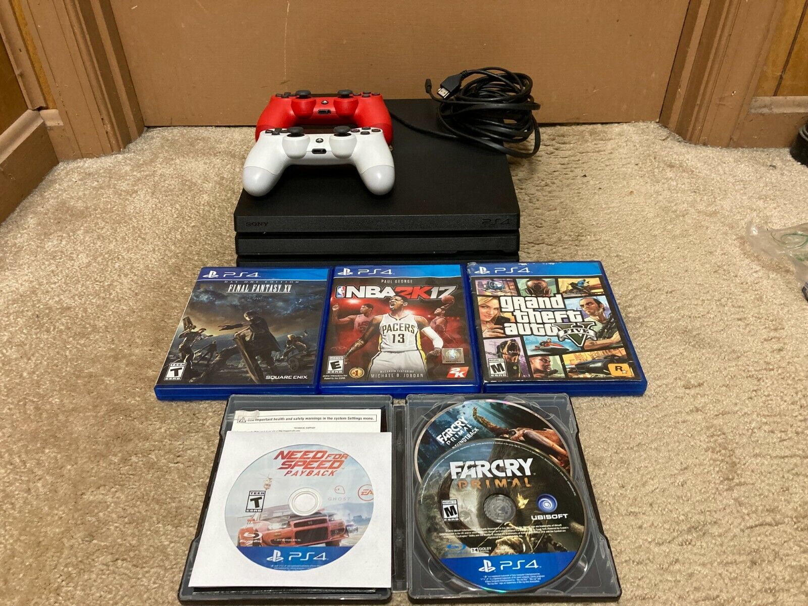 Sony PlayStation 4 PS4 Pro 4K 1TB System 2 Controllers 5 Games 