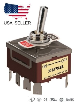 HEAVY DUTY 4PST ON-OFF TOGGLE SWITCH 20A 125V, 15A 250V SPADE TERMINALS (41A)