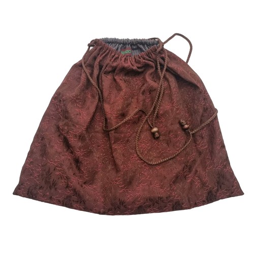 Kenzo Rare Vintage Satin Jacquard Floral Print Large Drawstring Bag Wood Beads - Picture 2 of 9