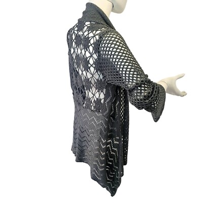 Handmade Crochet Open Knit Long Slv Cardigan Sweater Women S Shawl Collar Gray