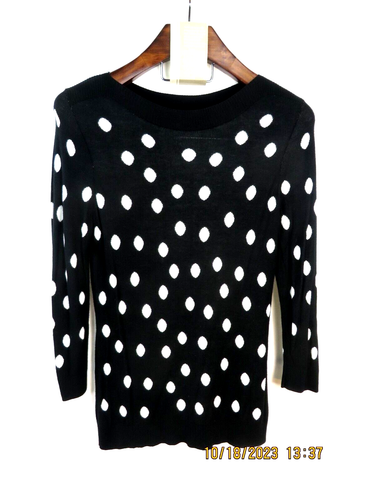 ANN TAYLOR FACTORY SZ L/M 100% Rayon Black White Oval Dots Soft Pullover Sweater - Picture 5 of 15
