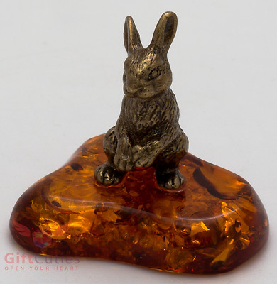 Solid Brass Amber Figurine of Rabbit Bunny Hare IronWork