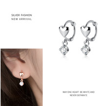 925 Sterling Silver Heart Small Hoop Huggie Earrings Dangle CZ Gift Box I122