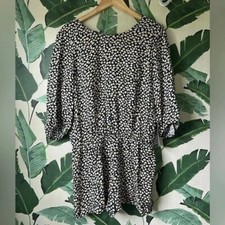 Zara Romper Basic Navy Blue Floral Open Back 3/4 Sleeve Size L NWT