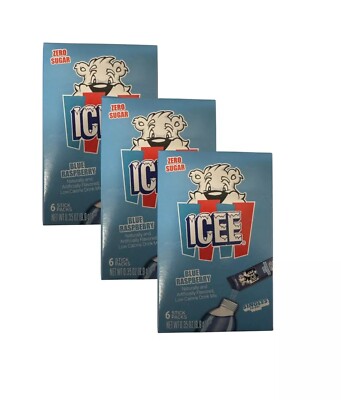 Icee Blue Raspberry Zero Sugar Caffeine Free Drink Mix LOT OF 3