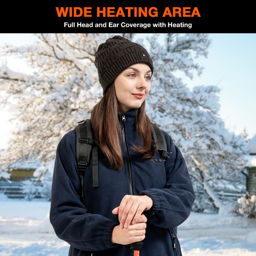 DUKUSEEK Heated Hat, Electric Winter Heated Beanie Hat w Rechargeable Battery - Picture 19 of 34