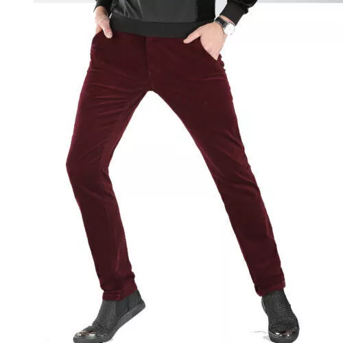 Men's Pants Corduroy Pants Trousers Slim Fit Casual Stretch Classic Black Brown@ - Picture 7 of 26