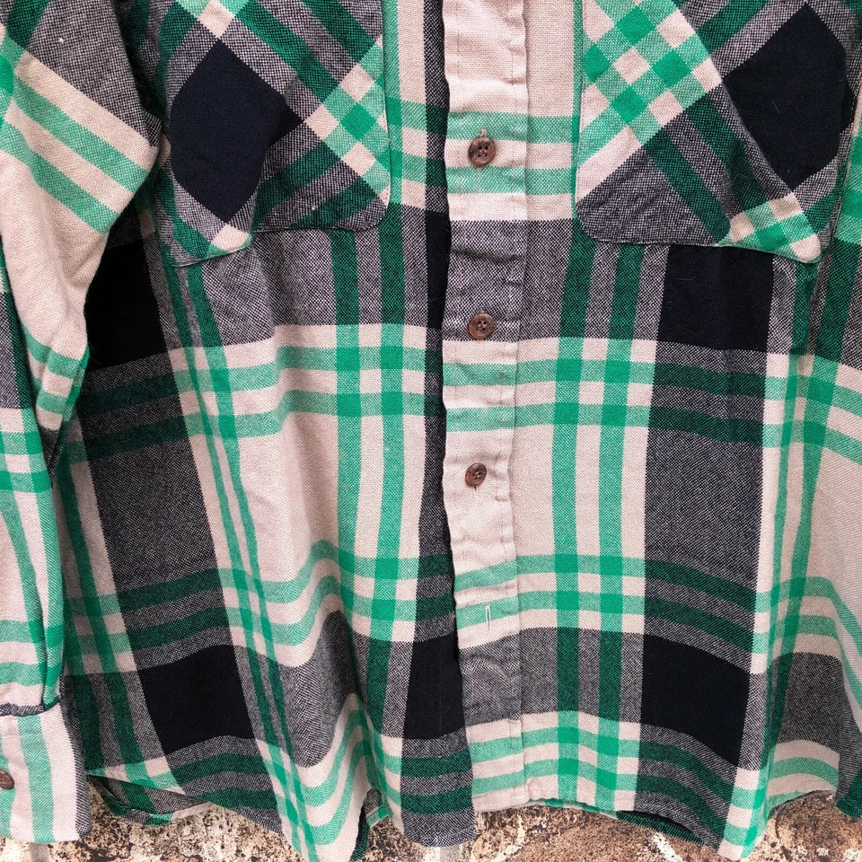 Arrow Sport Acrylic Flannel Shirt Mens XL Long Sleeve Korea Green Black Vintage - Image 4 of 4