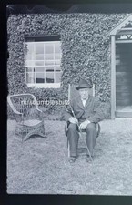 GLASS NEGATIVE c1910s OLD GENT IN CHAIR SOCIAL HISTORY NORFOLK 6.5" x 4.75"