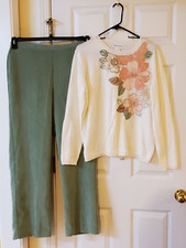 Alfred Dunner 2PC knit beaded Shirt  Corduroy Pant - Top Large, Pant 12