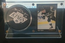 DAVE TAYLOR Upper Deck Authenticated Autographed LA Kings Puck in holder w/ card