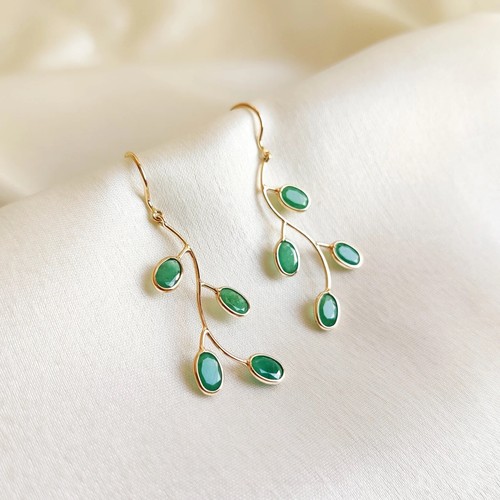 Leaf Shape Danglers Emerald Drop Earrings Dainty Jewellery Solid 14k Yellow Gold