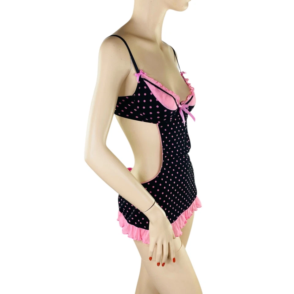 Vintage Victoria’s Secret Sexy Little Things Apron Teddy Black Pink 34B 2007 Y2K - Image 4 of 4