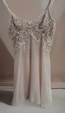 Vintage Cinema Etoile Beige Blush Sheer Lace Short Nighty Cameo Accent Size S