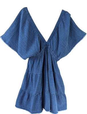 Aerie SZ M Women's Gauzy Flutter Sleeve Pool To Party Tiered Mini Dress Cover-up