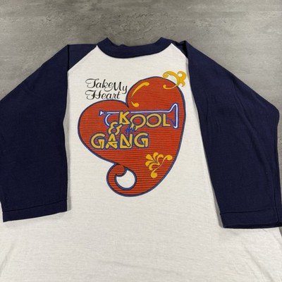 Vintage 80s Kool & The Gang Shirt L Raglan Single Stitch Navy White Funk RB Soul