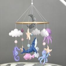 Ocean baby mobile girl crib Felt sea animals hanging Ocean nursery decor Coastal
