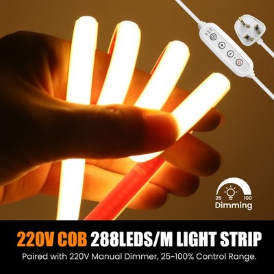 220V Neon COB LED Strip Lights Flexible Selfadhesive Tape Lights IP67 Dimmable