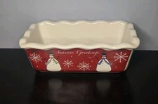 Christmas Nantucket Snowman/Seasons Greetings Baking Dish 9.5×5.5×3.25