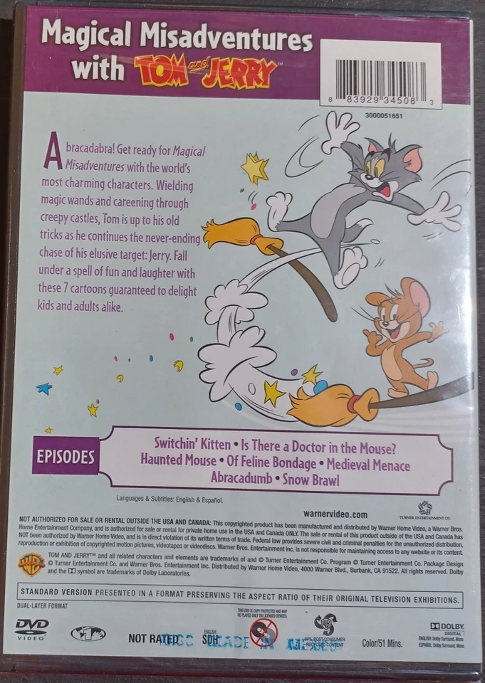Tom And Jerry's Magical Misadventures (DVD)  NEW -SEALED -FREE SHIPPING - TBOX-4 - Image 2 of 2