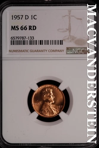1957-D Lincoln Wheat Cent- NGC-MS66 RD Gem Brilliant Uncirculated Luster #SLM390