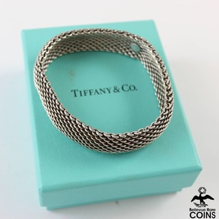 Tiffany & Co. Sterling Silver Wide Basket Weave Bangle Bracelet w/Box