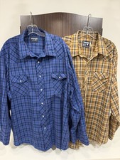 Lot of 2 Wrangler Western Pearl Snap Shirts Plaid Big & Tall 3X 18.5 Made in USA