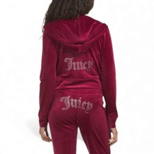 Juicy Couture 2 Piece Velour Bling Tracksuit Dark Red Sweatsuit Gift Set NWT