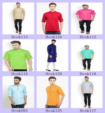 Mens Kurta only Traditional Mens Clothes Cotton Solid Kurta short Sleeve