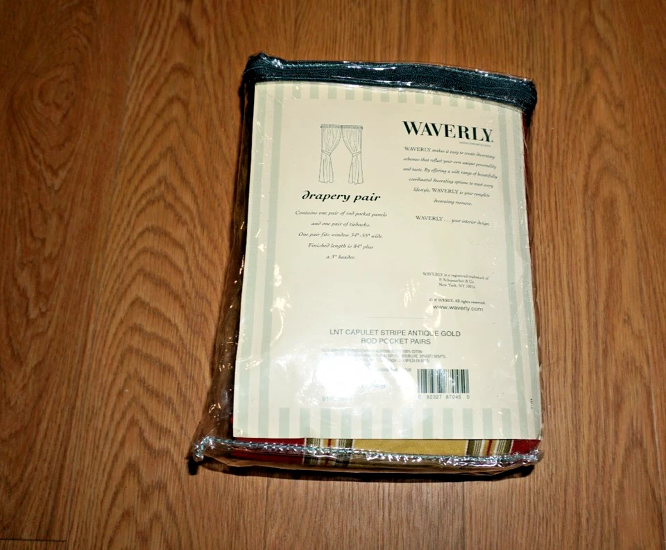 WAVERLY PAR DE CORTINAS LNT CAPULETO RAYAS ORO ANTIGUO 42"x42" NUEVO Foto 2 de 2