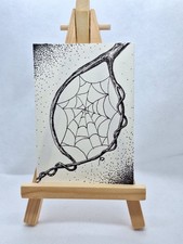 ACEOS Original Sketch - Spider Web on Vine by Kyara Black and White