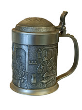 Vintage Grenningloh Deutscher Zinn Bierkrug mit Deckel Dekorativer Humpen