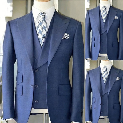 Formal Men's Suits Peak Lapel Tuxedos Wedding Prom Blazers Groom Wear 3 Pieces