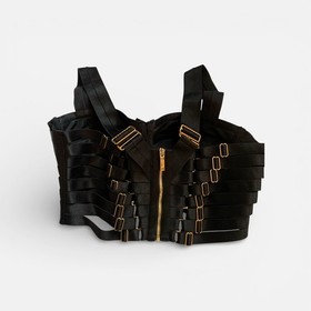 Bordelle corset Bondage bodice bra and suspender set, Black, Size Small