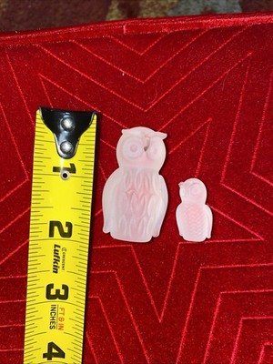 Frosted Crystal Owl Figurines (Tiny One Has Small Chip) See Photos