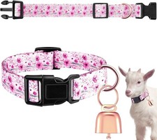 Goat Collar with Copper Bell Set for Sheep Lambs Pygmy Goat,Pink Rose