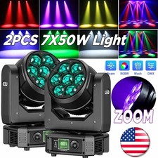 2PCS 7x50W LED Zoom Moving Head Stage Light RGBW DMX Beam Wash Lighting DJ Disco