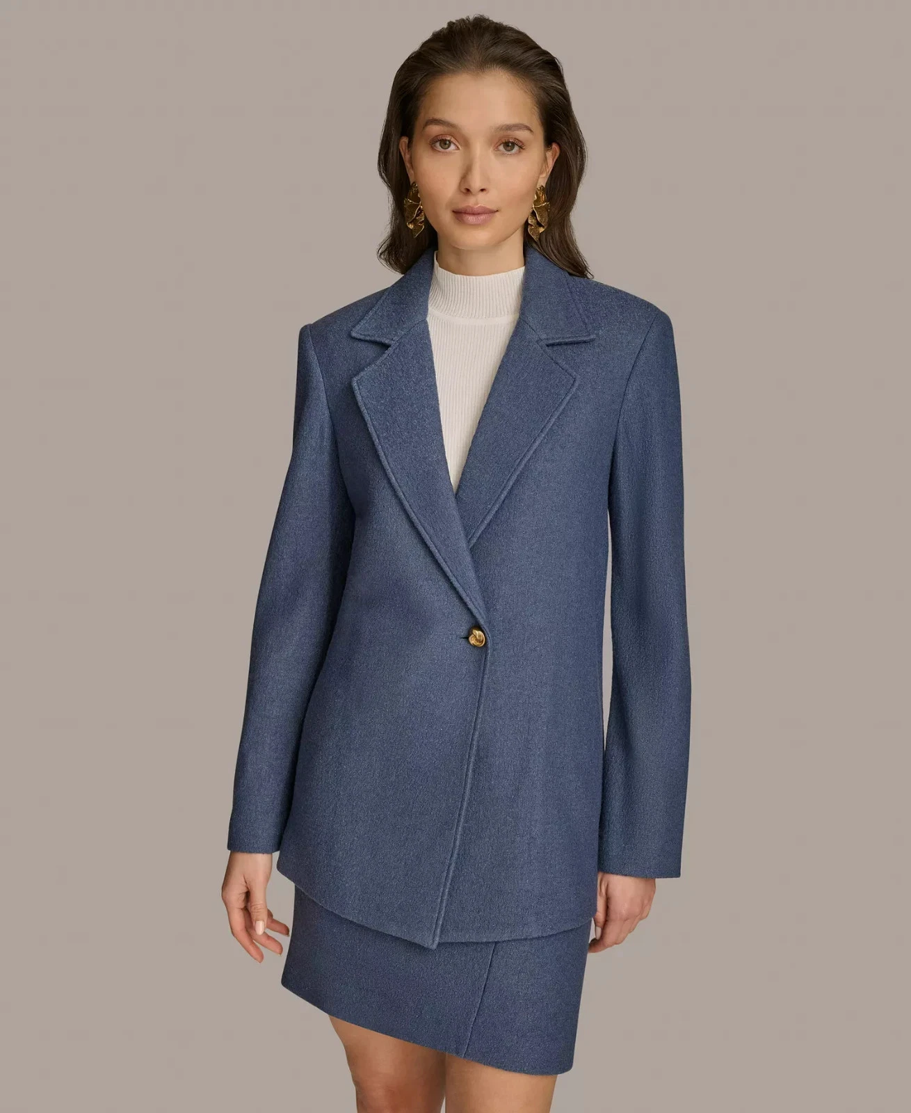 Donna Karan New York Wool-Blend One-Button Blazer Women's 16 Storm Long Sleeve
