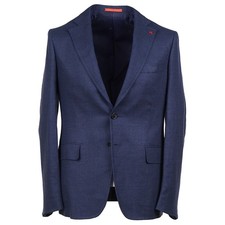 Isaia 'Capri' Dark Blue Woven Silk-Linen-Wool Sport Coat Slim 44R Eu 54 NWT