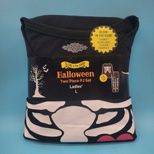 Halloween 2 Piece PJ Pajama Set Ladies Large GLOW-IN-THE-DARK SKELETON Costume