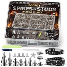 500 Sets Punk Spikes and Studs Kit,11 Sizes Metal Rivets for Jackets, Shoes, ...